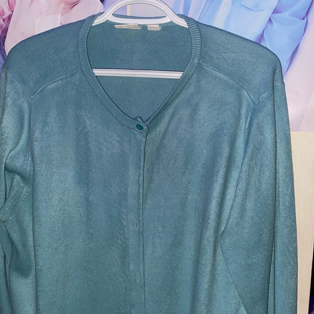 Light blue button-up sweater